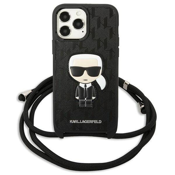 KARL LAGERFELD KLHCP13XCMNIPK IPHONE 13 PRO MAX 6.7 "HARDCASE CZARNY/BLACK LEATHER MONOGRAM PATCH AND CORD ICONIK