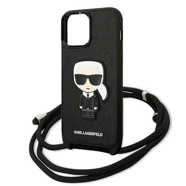 KARL LAGERFELD KLHCP13XCMNIPK IPHONE 13 PRO MAX 6.7 "HARDCASE CZARNY/BLACK LEATHER MONOGRAM PATCH AND CORD ICONIK