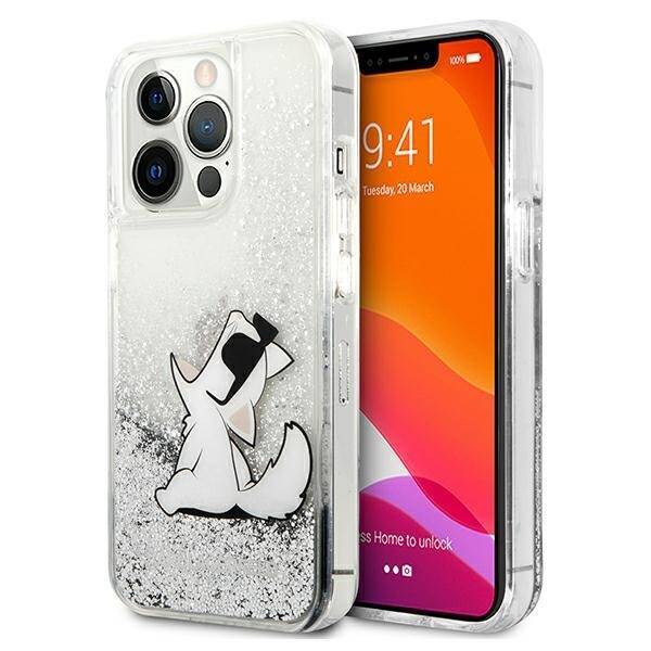 KARL LAGERFELD KLHCP13XGCFS IPHONE 13 PRO MAX 6.7 "SREBRNY/SILVER HARDCASE LIQUID GLITTER CHOUPETTE FUN