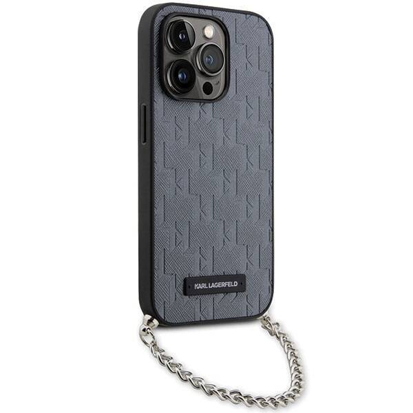 KARL LAGERFELD KLHCP14LSACKLHPG IPHONE 14 PRO 6.1 "SREBRRY/SILVER HARDCASE SAFFIANO MONOGRAM CHAIN