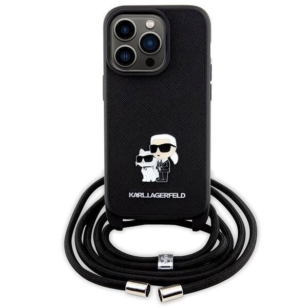 KARL LAGERFELD KLHCP14LSAKCPSK IPHONE 14 PRO 6.1 "HARDCASE CZARNY/BLACK CROSSBODY SAFFIANO METAL PIN KARL & CHUPETTE