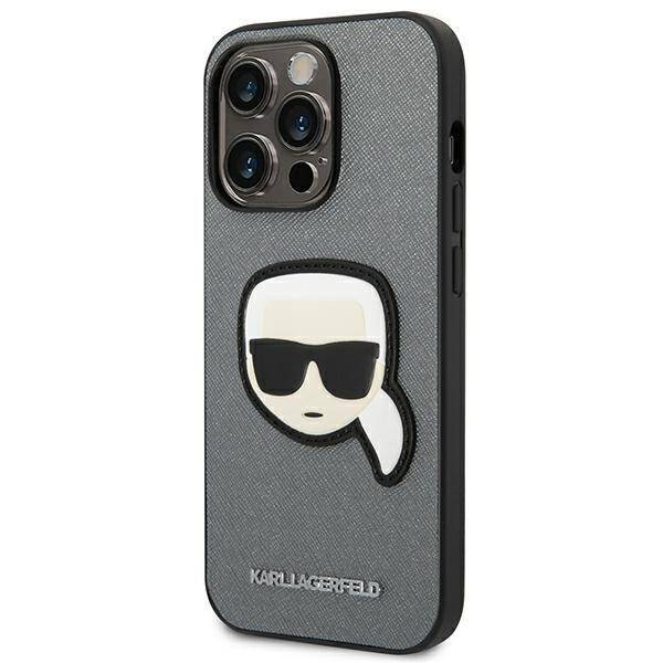 KARL LAGERFELD KLHCP14LSAPKHG IPHONE 14 PRO 6.1 "SREBRRY/SILVER HARDCASE SAFFIANO KARL`S HEAD PATCH