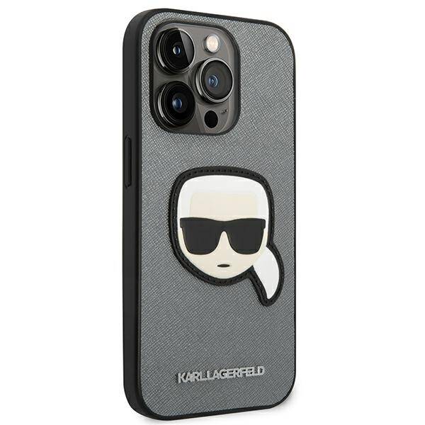 KARL LAGERFELD KLHCP14LSAPKHG IPHONE 14 PRO 6.1 "SREBRRY/SILVER HARDCASE SAFFIANO KARL`S HEAD PATCH