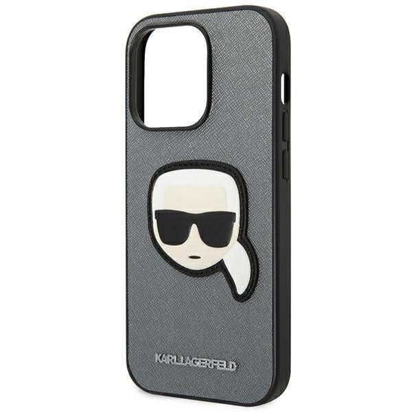 KARL LAGERFELD KLHCP14LSAPKHG IPHONE 14 PRO 6.1 "SREBRRY/SILVER HARDCASE SAFFIANO KARL`S HEAD PATCH