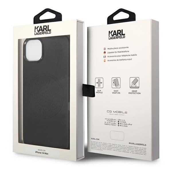 KARL LAGERFELD KLHCP14MFWHK IPHONE 14 PLUS / 15 PLUS 6.7 "HARDCASE CZARNY / BLACK LEATHER PERFORATED LOGO