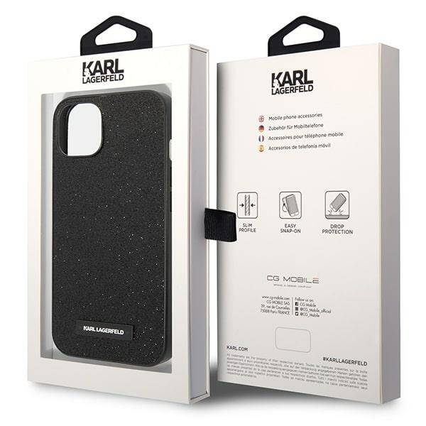 KARL LAGERFELD KLHCP14MG2ELK IPHONE 14 PLUS / 15 PLUS 6.7 "HARDCASE CZARNY / BLACK GLITTER PLAQUE LOGO