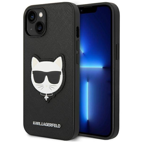 KARL LAGERFELD KLHCP14MSAPCHK IPHONE 14 PLUS / 15 PLUS 6.7 "HARDCASE CZARNY / BLACK SAFFIANO CHOUPETTE HEAD PATCH