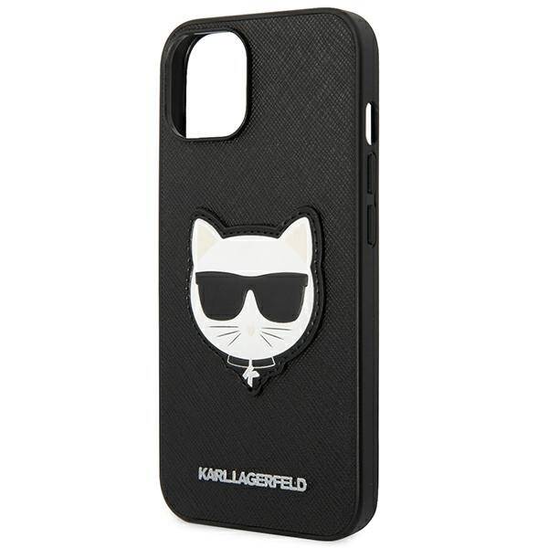 KARL LAGERFELD KLHCP14MSAPCHK IPHONE 14 PLUS / 15 PLUS 6.7 "HARDCASE CZARNY / BLACK SAFFIANO CHOUPETTE HEAD PATCH