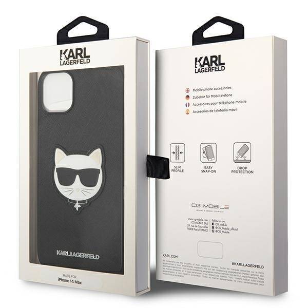 KARL LAGERFELD KLHCP14MSAPCHK IPHONE 14 PLUS / 15 PLUS 6.7 "HARDCASE CZARNY / BLACK SAFFIANO CHOUPETTE HEAD PATCH