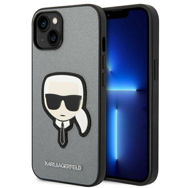 KARL LAGERFELD KLHCP14MSAPKHG IPHONE 14 PLUS / 15 PLUS 6.7 "SREBRRY / SILVER HARDCASE SAFFIANO KARL`S HEAD PATCH