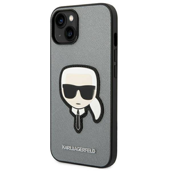 KARL LAGERFELD KLHCP14MSAPKHG IPHONE 14 PLUS / 15 PLUS 6.7 "SREBRRY / SILVER HARDCASE SAFFIANO KARL`S HEAD PATCH