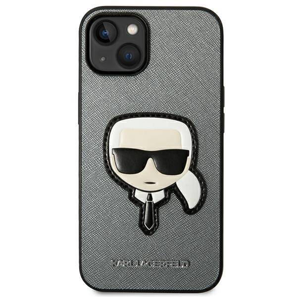 KARL LAGERFELD KLHCP14MSAPKHG IPHONE 14 PLUS / 15 PLUS 6.7 "SREBRRY / SILVER HARDCASE SAFFIANO KARL`S HEAD PATCH