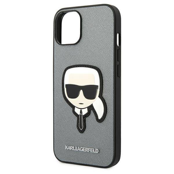 KARL LAGERFELD KLHCP14MSAPKHG IPHONE 14 PLUS / 15 PLUS 6.7 "SREBRRY / SILVER HARDCASE SAFFIANO KARL`S HEAD PATCH