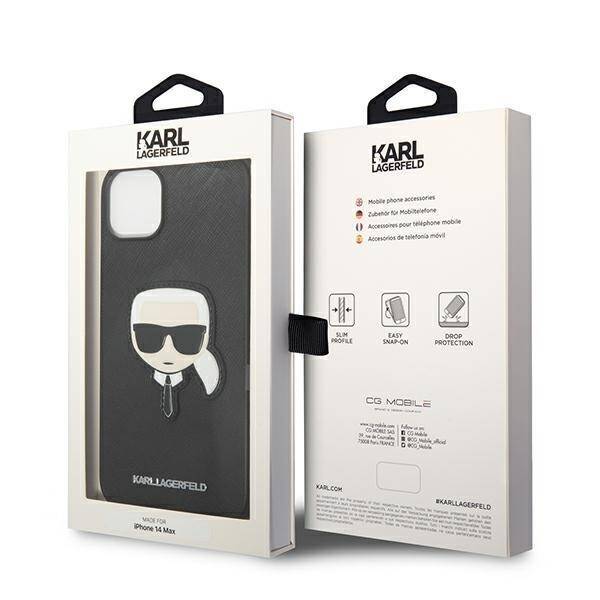 KARL LAGERFELD KLHCP14MSAPKHK IPHONE 14 PLUS / 15 PLUS 6.7 "BLACK / BLACK HARDCASE SAFFIANO KARL`S HEAD PATCH