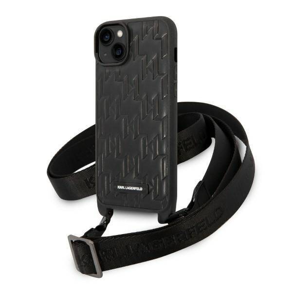 KARL LAGERFELD KLHCP14MSTMMK IPHONE 14 PLUS / 15 PLUS 6.7 "HARDCASE CZARNY / BLACK MONOGRAM PLAQUE LOGO STRAP