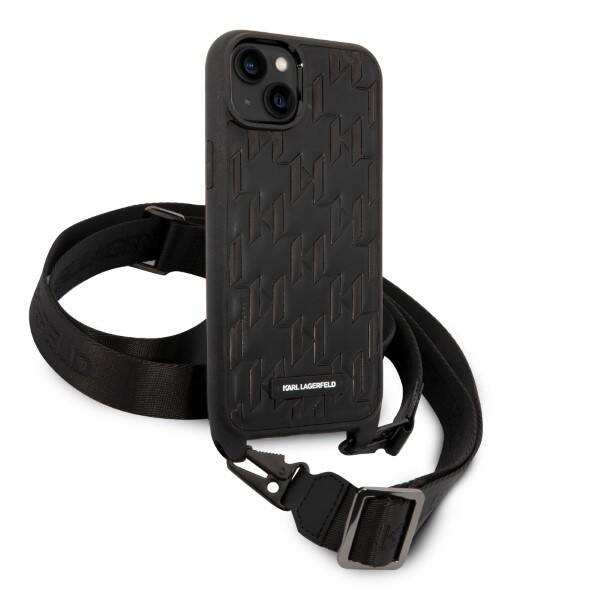 KARL LAGERFELD KLHCP14MSTMMK IPHONE 14 PLUS / 15 PLUS 6.7 "HARDCASE CZARNY / BLACK MONOGRAM PLAQUE LOGO STRAP