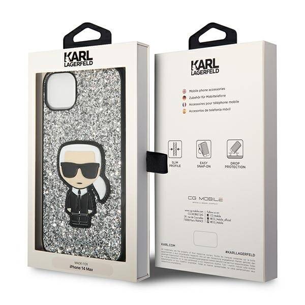 KARL LAGERFELD KLHCP14SGFKPG IPHONE 14/15/13 6.1 "HARDCASE SILVER / SILVER GLITTER FLAKES IKONIK