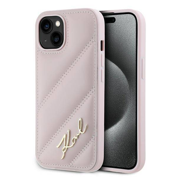 KARL LAGERFELD KLHCP14SPQDSMGP IPHONE 14 / 15 / 13 6.1" PINK/PINK HARDCASE DIAGONAL QUILTED SCRIPT