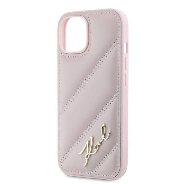 KARL LAGERFELD KLHCP14SPQDSMGP IPHONE 14 / 15 / 13 6.1" PINK/PINK HARDCASE DIAGONAL QUILTED SCRIPT