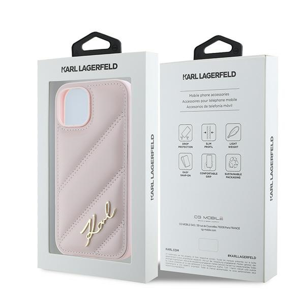 KARL LAGERFELD KLHCP14SPQDSMGP IPHONE 14 / 15 / 13 6.1" PINK/PINK HARDCASE DIAGONAL QUILTED SCRIPT