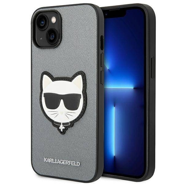 KARL LAGERFELD KLHCP14SSAPCHG IPHONE 14/15/13 6.1 "HARDCASE SILVER / SILVER SAFFIANO CHOUPETTE HEAD PATCH