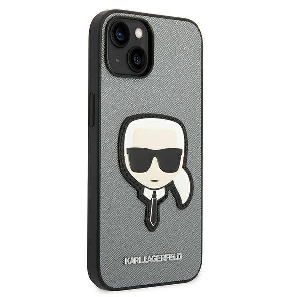 KARL LAGERFELD KLHCP14SSAPKHG IPHONE 14 / 15/13 6.1 "SREBRRY / SILVER HARDCASE SAFFIANO KARL`S HEAD PATCH