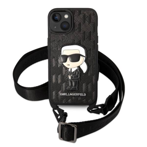 KARL LAGERFELD KLHCP14SSTKMK IPHONE 14/15/13 6.1 "BLACK / BLACK HARDCASE MONOGRAM IKONIK PATCH