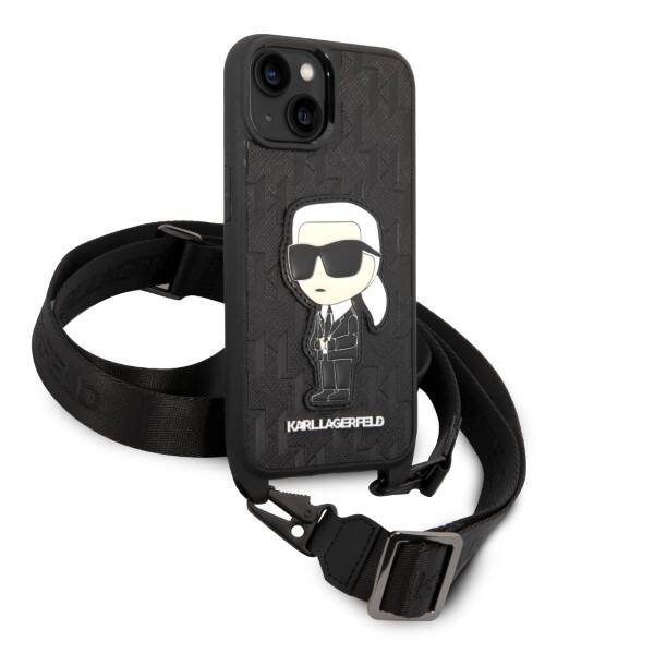 KARL LAGERFELD KLHCP14SSTKMK IPHONE 14/15/13 6.1 "BLACK / BLACK HARDCASE MONOGRAM IKONIK PATCH