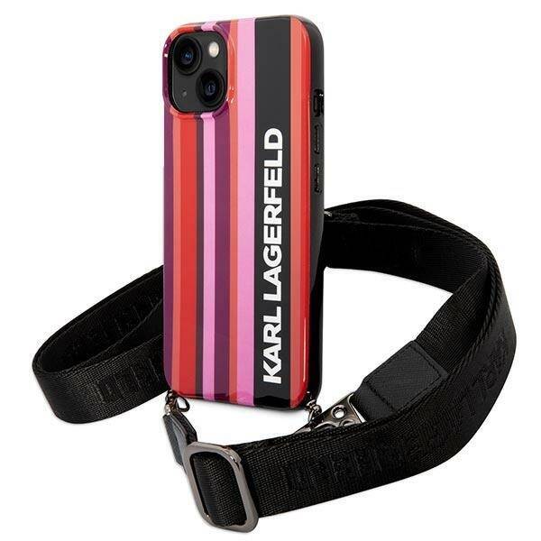 KARL LAGERFELD KLHCP14SSTSTP IPHONE 14/15/13 6.1 "HARDCASE PINK / PINK COLOR STRIPES STRAP