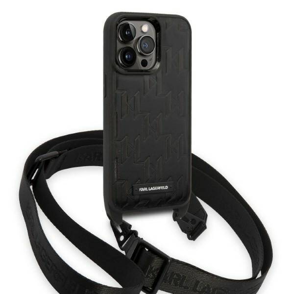 KARL LAGERFELD KLHCP14XSTMMK IPHONE 14 PRO MAX 6.7 "HARDCASE CZARNY/BLACK MONOGRAM PLAQUE LOGO STRAP