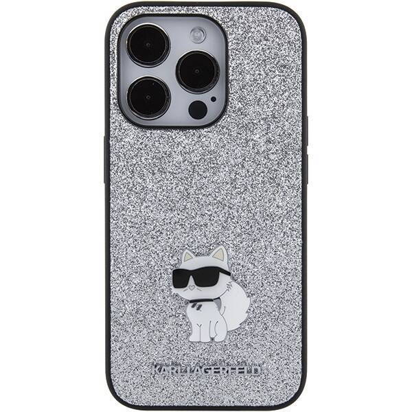 KARL LAGERFELD KLHCP15LGCNPSG IPHONE 15 PRO 6.1 "SREBRRY/SILVER HARDCASE FIXED GLITTER CHOUPETTE LOGO METAL PIN