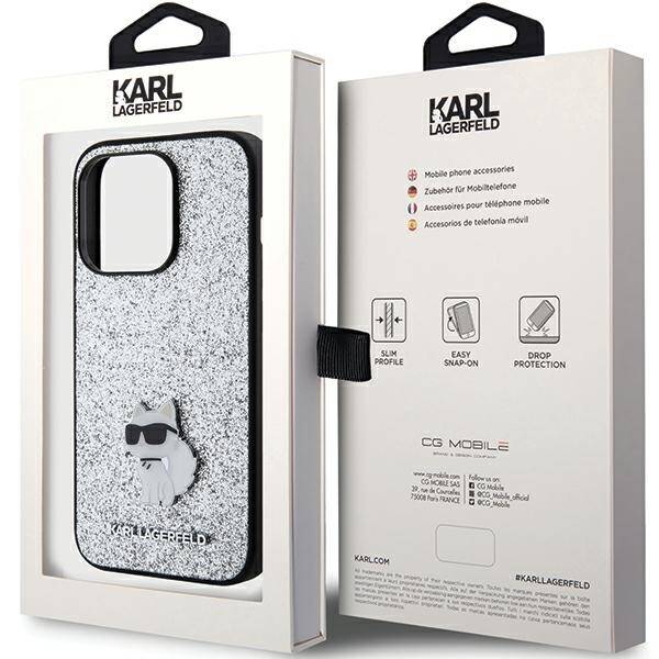 KARL LAGERFELD KLHCP15LGCNPSG IPHONE 15 PRO 6.1 "SREBRRY/SILVER HARDCASE FIXED GLITTER CHOUPETTE LOGO METAL PIN