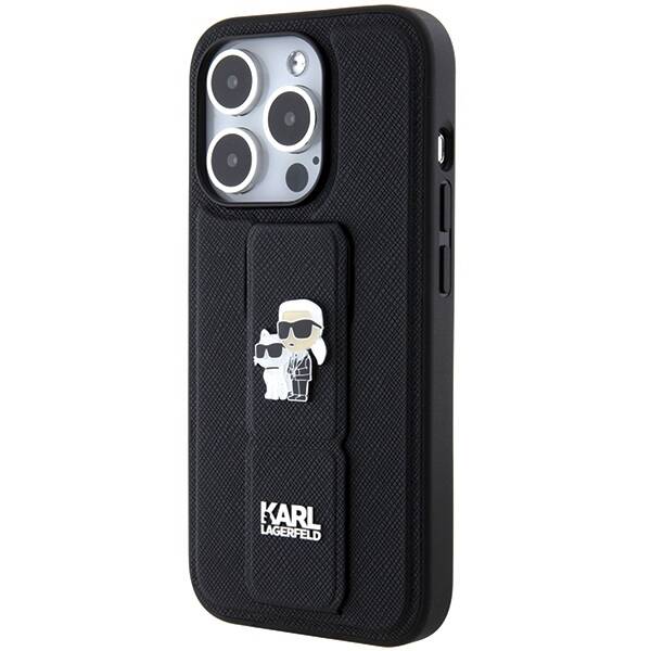 KARL LAGERFELD KLHCP15LGSAKCPK IPHONE 15 PRO 6.1 "BLACK/BLACK HARDCASE GRIPSTAND SAFFIANO KARL & CHUPETTE PINS