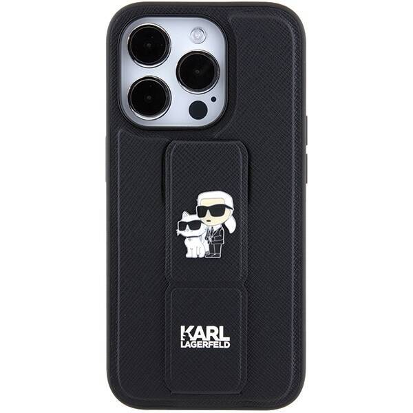 KARL LAGERFELD KLHCP15LGSAKCPK IPHONE 15 PRO 6.1 "BLACK/BLACK HARDCASE GRIPSTAND SAFFIANO KARL & CHUPETTE PINS