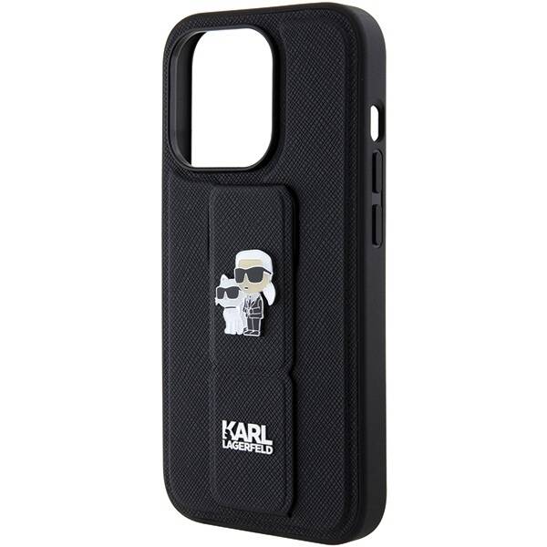 KARL LAGERFELD KLHCP15LGSAKCPK IPHONE 15 PRO 6.1 "BLACK/BLACK HARDCASE GRIPSTAND SAFFIANO KARL & CHUPETTE PINS