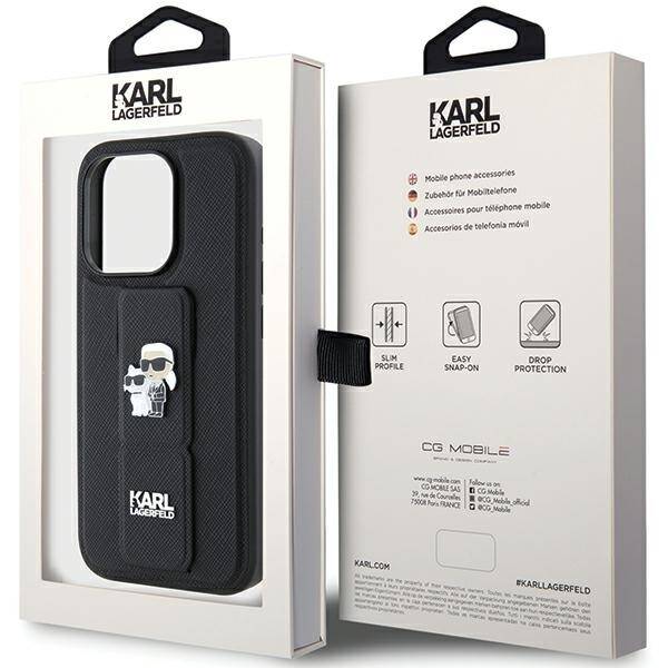 KARL LAGERFELD KLHCP15LGSAKCPK IPHONE 15 PRO 6.1 "BLACK/BLACK HARDCASE GRIPSTAND SAFFIANO KARL & CHUPETTE PINS