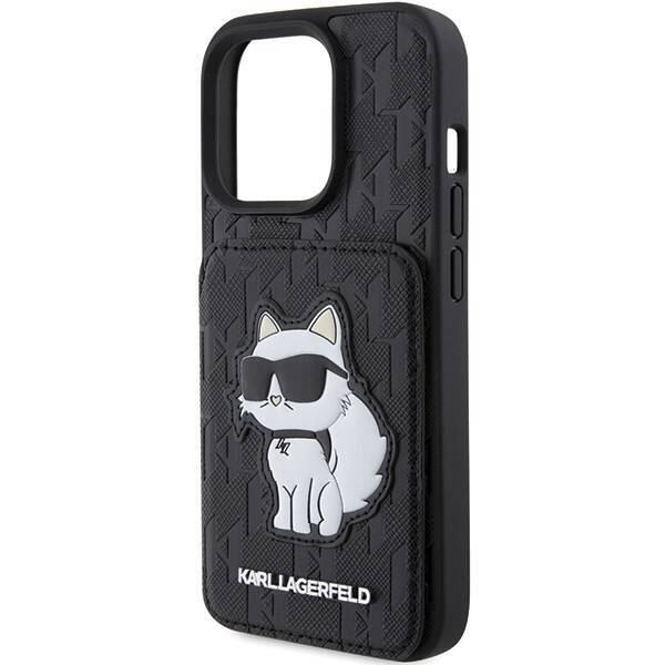 KARL LAGERFELD KLHCP15LSAKCNSCK IPHONE 15 PRO 6.1 "BLACK/BLACK HARDCASE SAFFIANO CARDSLOTS AND STAND MONOGRAM CHUPETTE