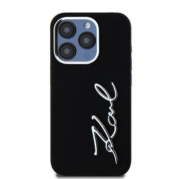 KARL LAGERFELD KLHCP15LSCMSMVK IPHONE 15 PRO 6.1" BLACK/BLACK HARDCASE SILICONE METAL SCRIPT LOGO