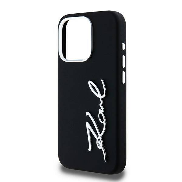 KARL LAGERFELD KLHCP15LSCMSMVK IPHONE 15 PRO 6.1" BLACK/BLACK HARDCASE SILICONE METAL SCRIPT LOGO