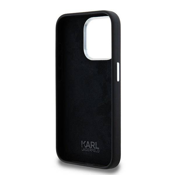 KARL LAGERFELD KLHCP15LSCMSMVK IPHONE 15 PRO 6.1" BLACK/BLACK HARDCASE SILICONE METAL SCRIPT LOGO