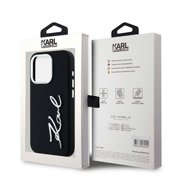 KARL LAGERFELD KLHCP15LSCMSMVK IPHONE 15 PRO 6.1" BLACK/BLACK HARDCASE SILICONE METAL SCRIPT LOGO