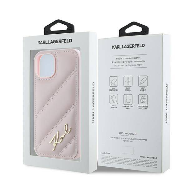 KARL LAGERFELD KLHCP15MPQDSMGP IPHONE 15 PLUS / 14 PLUS 6.7" PINK/PINK HARDCASE DIAGONAL QUILTED SCRIPT