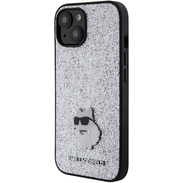 KARL LAGERFELD KLHCP15SGCNPSG IPHONE 15/14/13 6.1 "SILVER / SILVER HARDCASE FIXED GLITTER CHOUPETTE LOGO METAL PIN