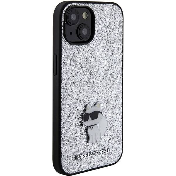 KARL LAGERFELD KLHCP15SGCNPSG IPHONE 15/14/13 6.1 "SILVER / SILVER HARDCASE FIXED GLITTER CHOUPETTE LOGO METAL PIN