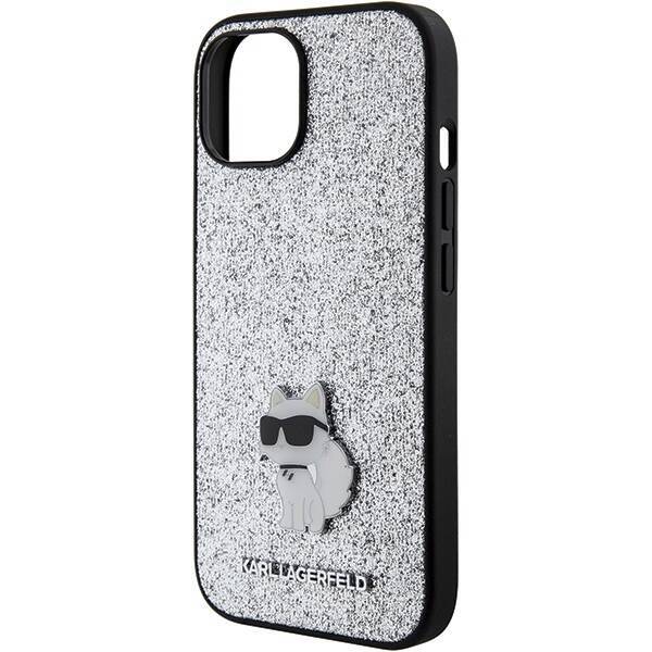 KARL LAGERFELD KLHCP15SGCNPSG IPHONE 15/14/13 6.1 "SILVER / SILVER HARDCASE FIXED GLITTER CHOUPETTE LOGO METAL PIN