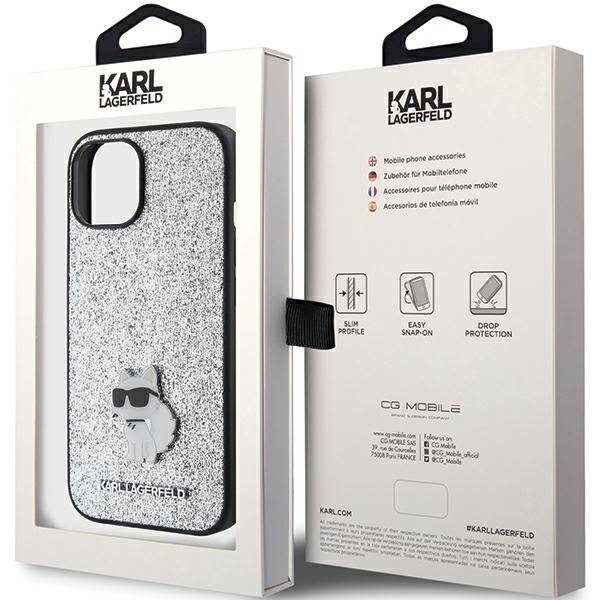 KARL LAGERFELD KLHCP15SGCNPSG IPHONE 15/14/13 6.1 "SILVER / SILVER HARDCASE FIXED GLITTER CHOUPETTE LOGO METAL PIN