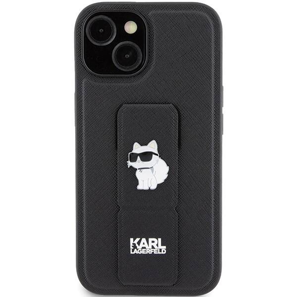 KARL LAGERFELD KLHCP15SGSACHPK IPHONE 15/14/16 6.1 "BLACK / BLACK HARDCASE GRIPSTAND SAFFIANO CHOUPETTE PINS