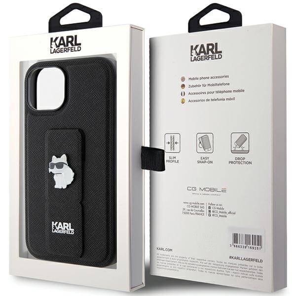 KARL LAGERFELD KLHCP15SGSACHPK IPHONE 15/14/16 6.1 "BLACK / BLACK HARDCASE GRIPSTAND SAFFIANO CHOUPETTE PINS