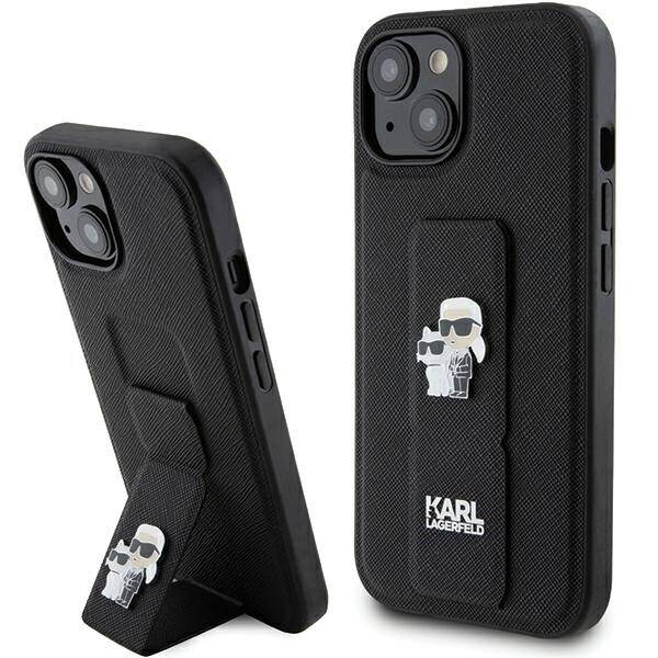 KARL LAGERFELD KLHCP15SGSAKCPK IPHONE 15/14/13 6.1 "BLACK / BLACK HARDCASE GRIPSTAND SAFFIANO KARL & CHUPETTE PINS