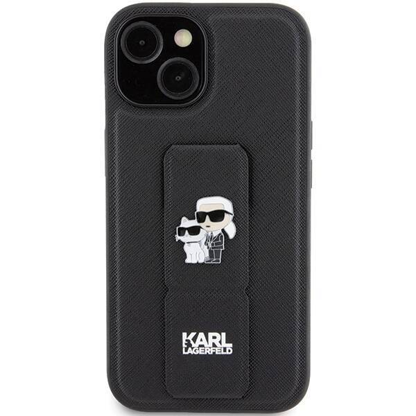 KARL LAGERFELD KLHCP15SGSAKCPK IPHONE 15/14/13 6.1 "BLACK / BLACK HARDCASE GRIPSTAND SAFFIANO KARL & CHUPETTE PINS